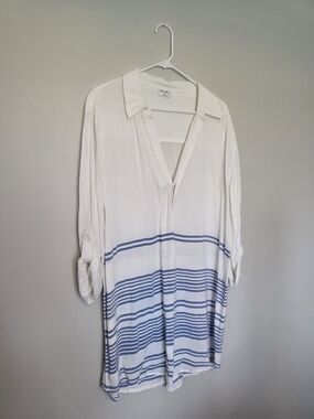 Others Follow White Tunic Dress with Blue Stripes